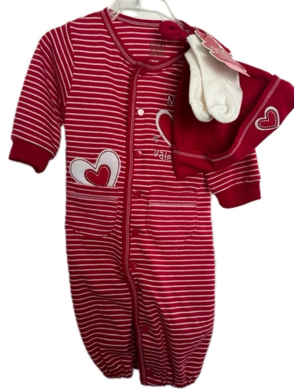 Vintage Carter's Baby Valentine's Day Set w/Hat Socks 0-3m Embroidered Heart NWT